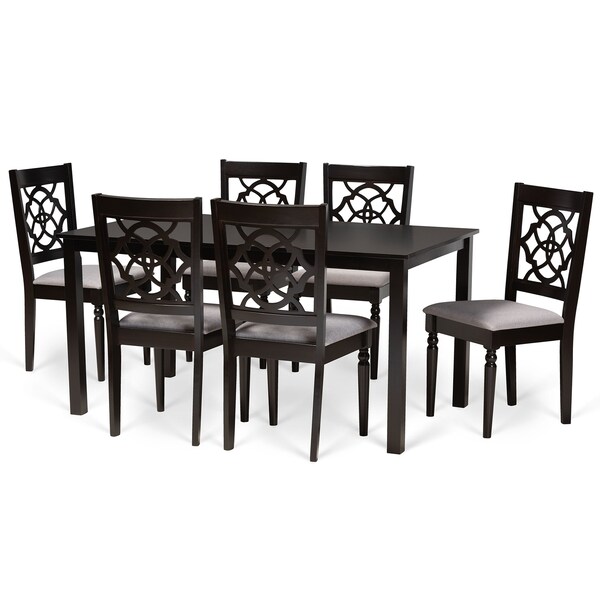 Baxton Studio Renaud Modern and Contemporary Grey Fabric and Dark Brown Finished Wood 7-Piece Dining Set 174-10536-10519-Zoro - main